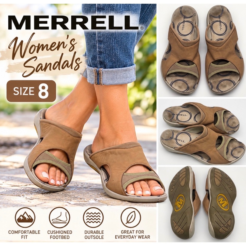Merrell Palmetto Taupe Slide Sandals Womens 8 Brown Leather